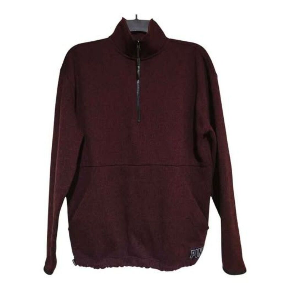 Victoria Secret PINK Women's Burgundy Quarter Zip, Embroidered Logo XS Oversized
